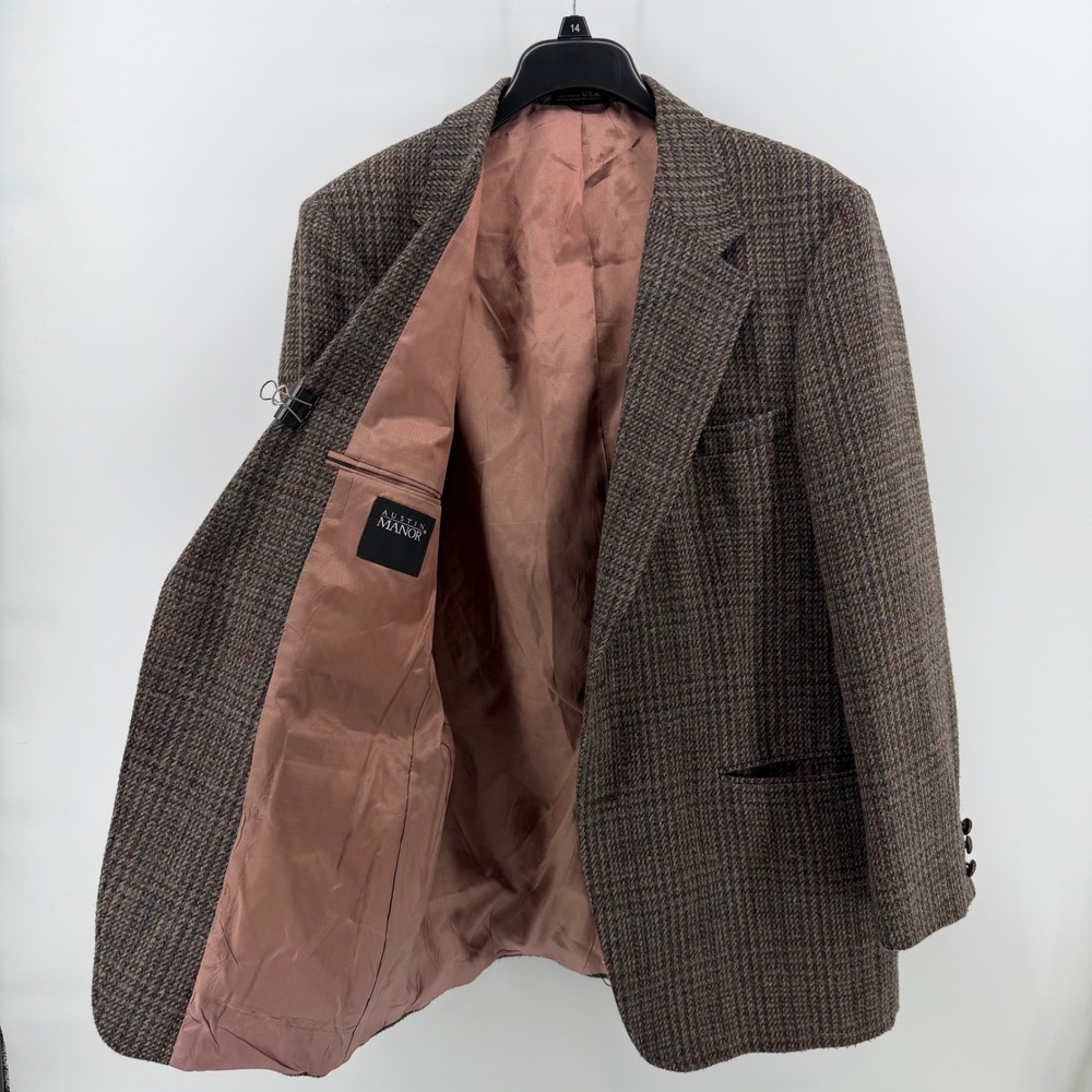 Austin Manor Blazer Mens 44 Brown Glen Plaid Tweed Two Button Notch Lapel Jacket